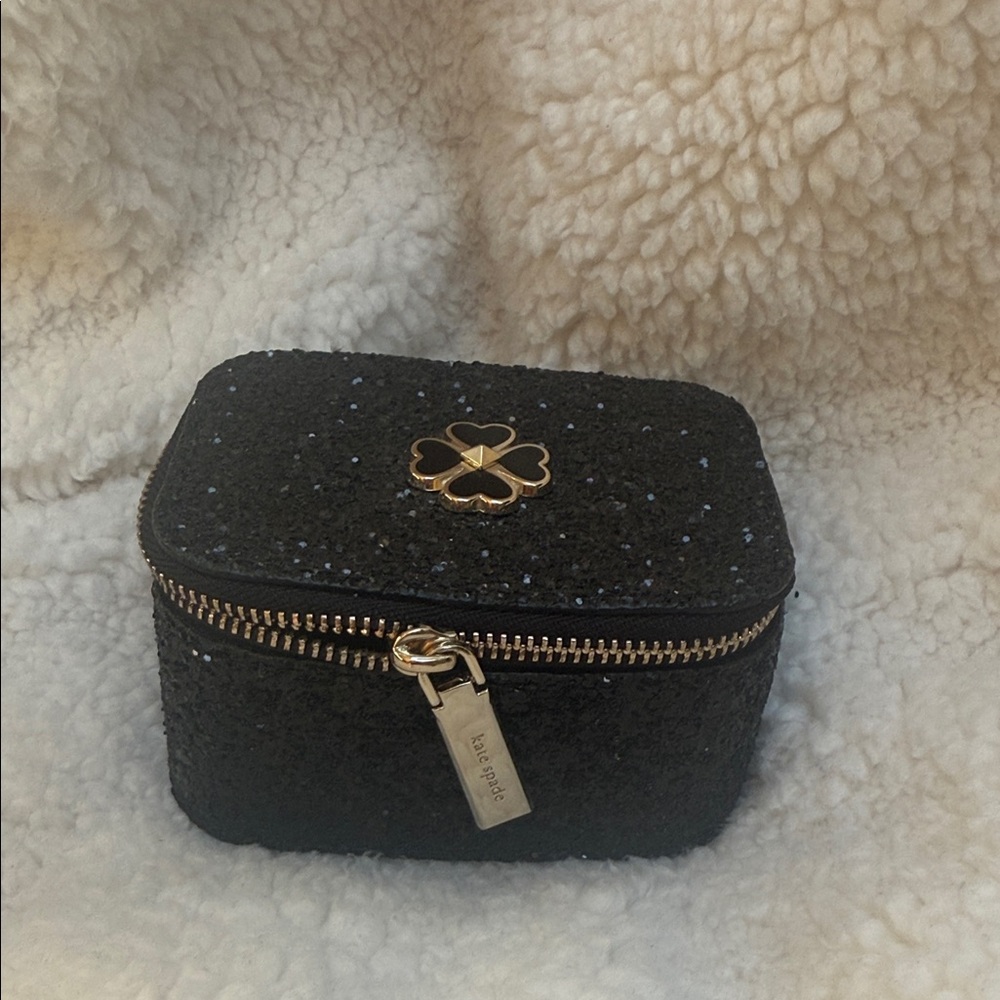 Kate Spade Black Glitter travel jewelry Case